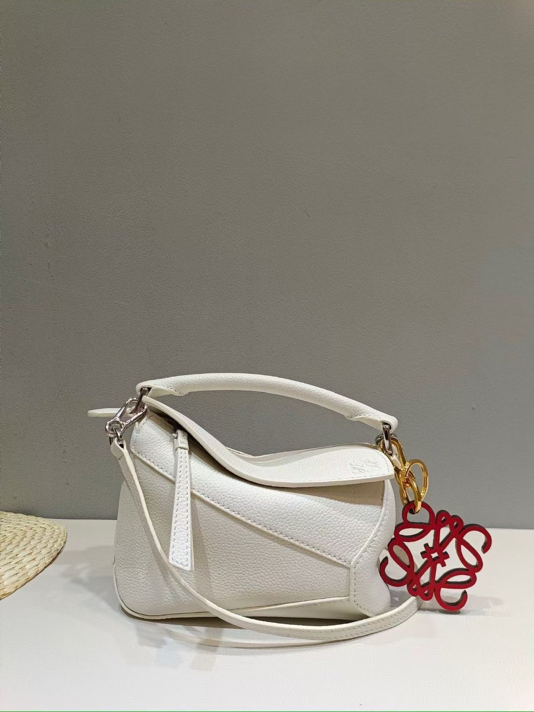 Loewe Mini Puzzle Bag in Soft Grained Calfskin Sea Salt